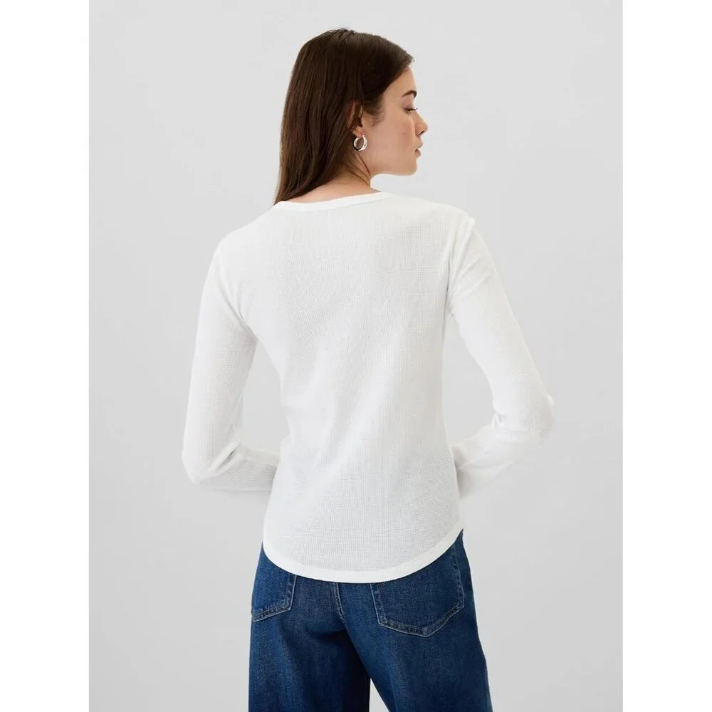 Womens Long Sleeve Waffle Knit T-Shirt - Picture 2 of 5